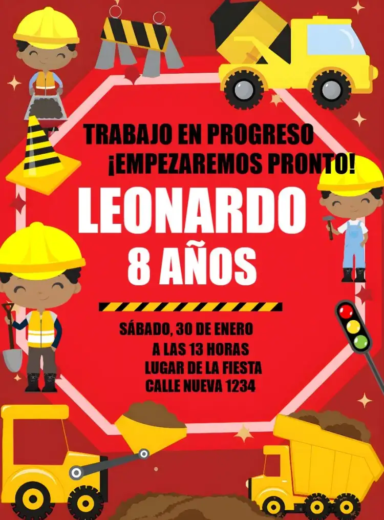 Invitación Construcción Tractor – tema Té Rifa construcción, vibrante, lúdico, temático, amarillo, negro