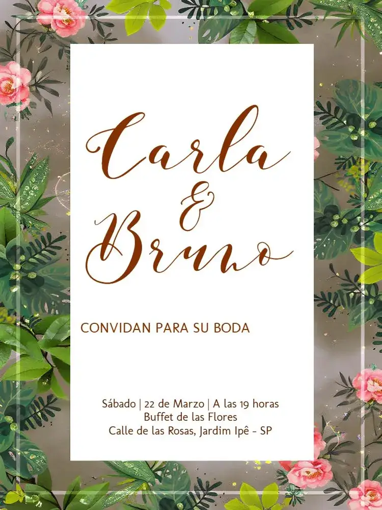 Invitación Boda Follaje Banco editable y personalizable