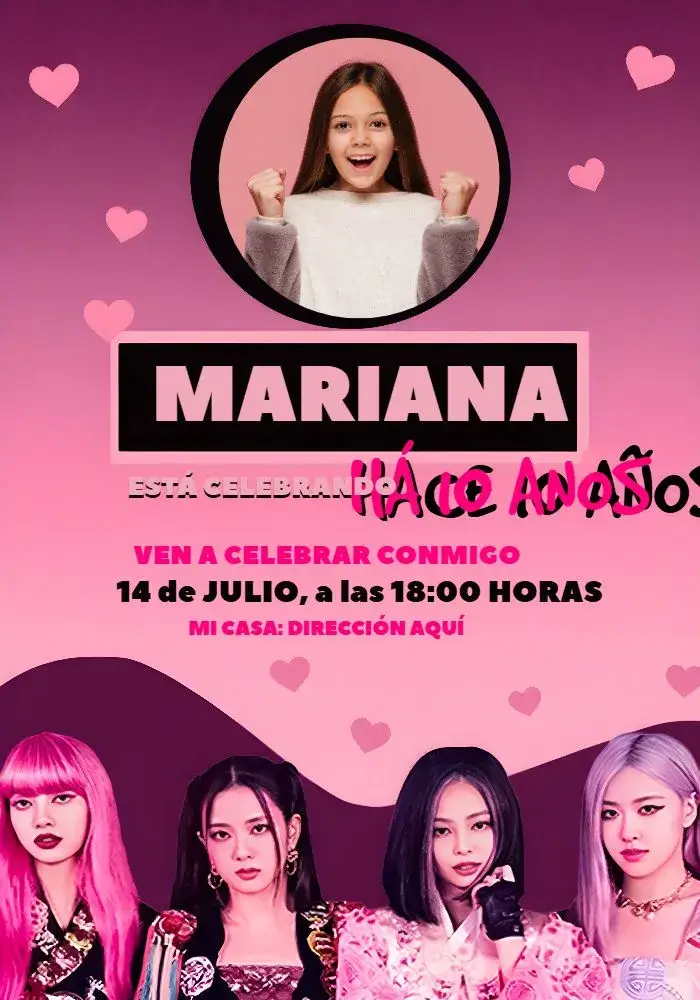 Invitación Blackpink Con Foto Negro