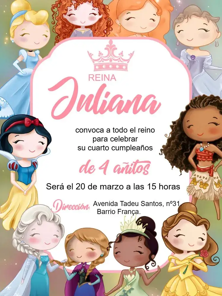 Invitación Princesas De Disney Ariel