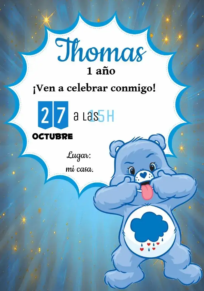 Invitación Os Ositos Cariñosos Enfadadito Azul – tema Cumpleaños Infantil azul, infantil, tierno, divertido, colorido, juguetón