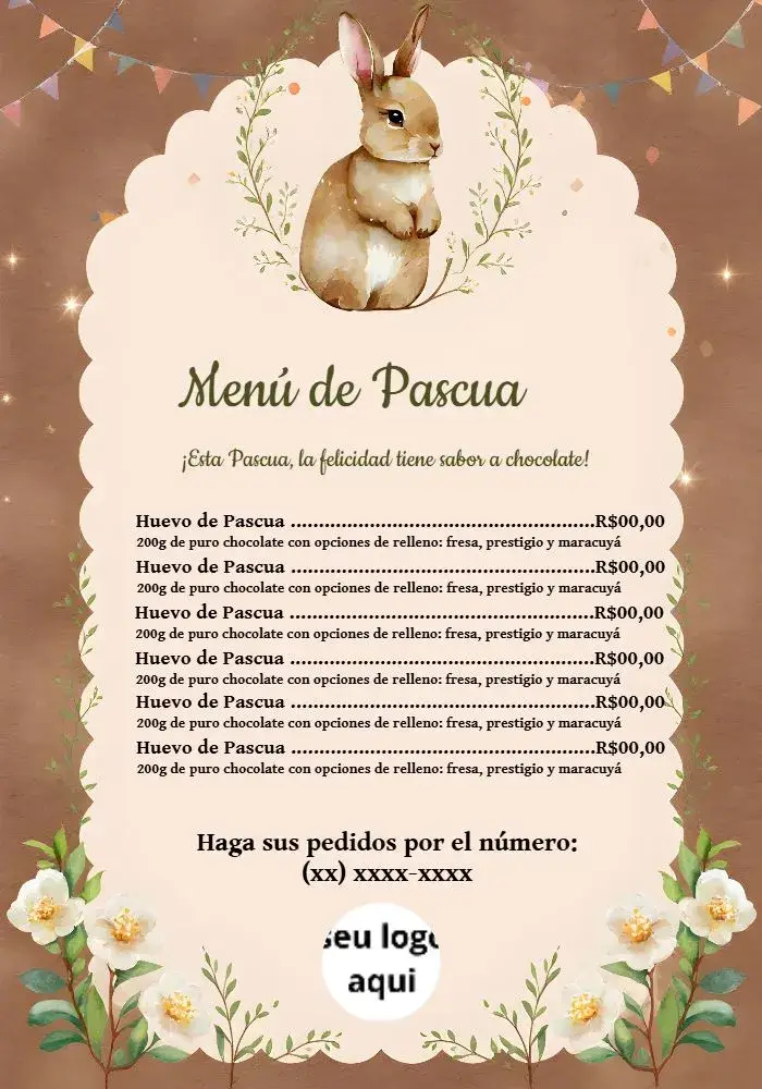 Invitación Menú Huevos De Pascua Conejo editable y personalizable
