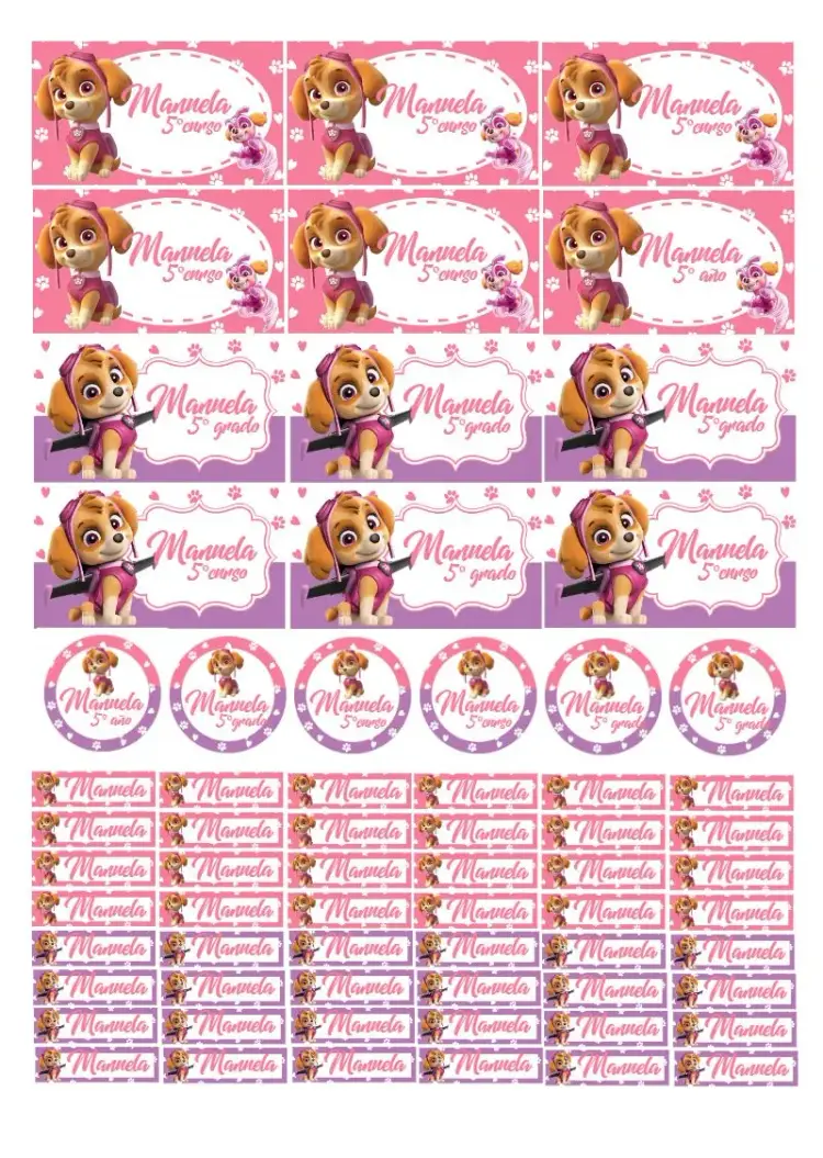 Invitación Etiqueta Escolar Skye Patrulha Canina Rosa