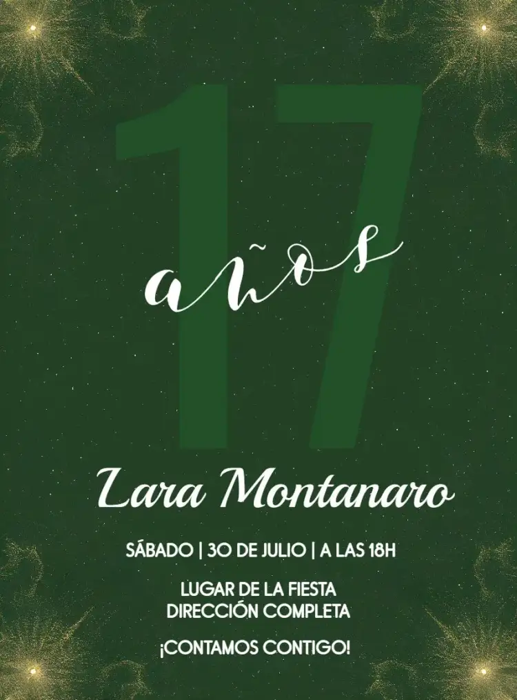 Invitación Minimalista Fiesta Nocturna – tema Cumpleaños minimalista, moderno, verde, elegante, noturno, glitter