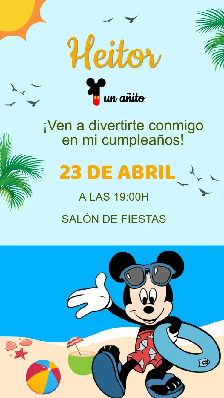 Invitación Cumpleaños Mickey en la Playa