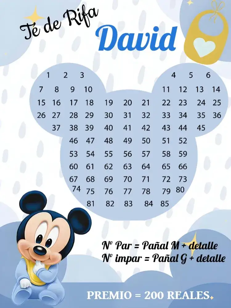 Invitación Té Rifa Mickey Mouse Baby 85 – tema Té Rifa lúdico, colorido, divertido, temático, infantil