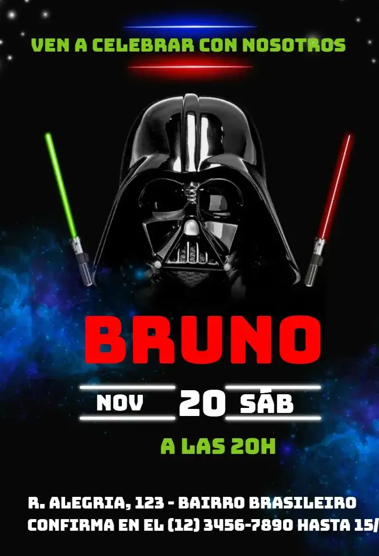 Invitación Darth Vader – tema Tarjeta temático de Star Wars, galáctico, futurista, escuro y rojo, aventura, juguetón