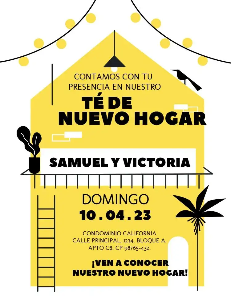 Invitación Invitación para Imprimir Fiesta de Casa Nueva – tema Baby Shower minimalista, amarillo, elegante, claro, moderno