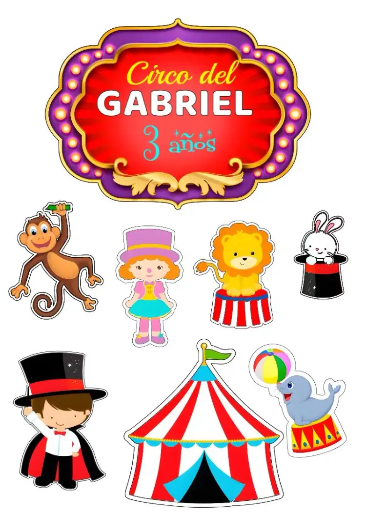 Invitación Topo De Pastel Circo Niño – tema Topper de torta colorido, divertido, jocoso, circense, infantil, festivo