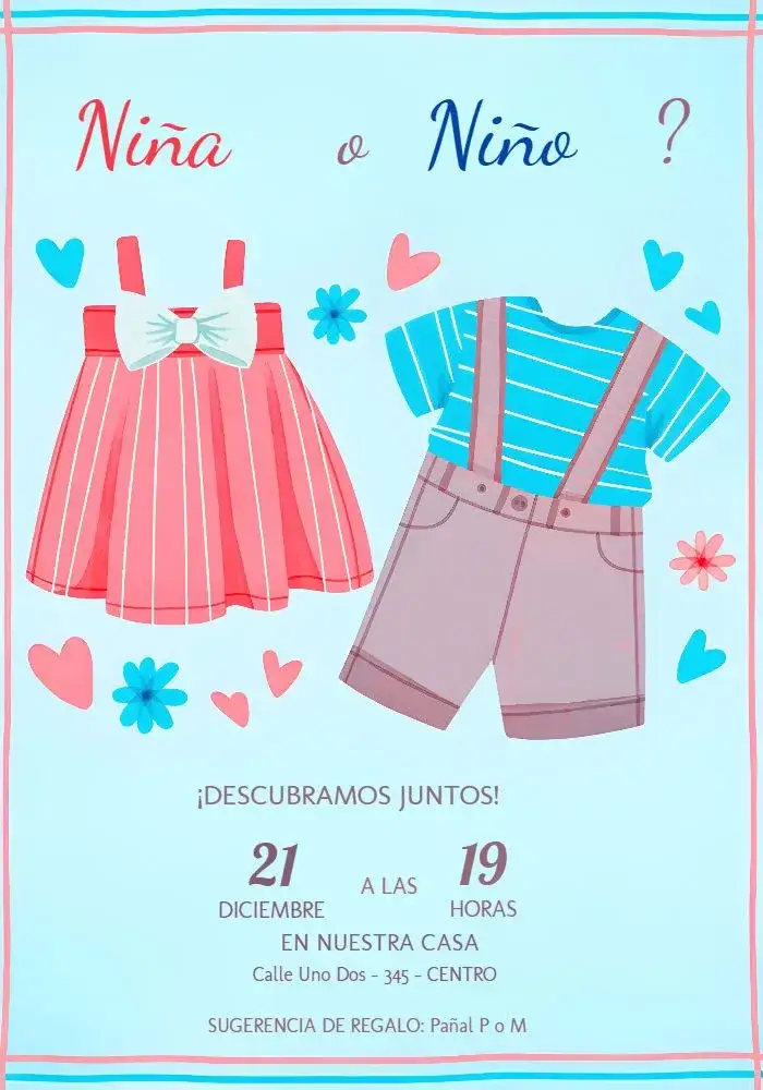 Invitación Revelación de Género Azul – tema Revelación Bebé azul, blanco, lila, ositos, divertido, moderno