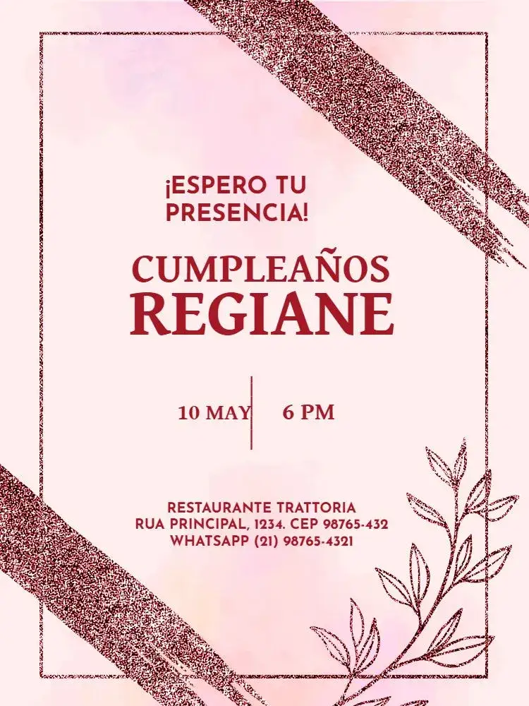 Invitación Adulto Glam Rosa Delicado – tema Cumpleaños Infantil rosa suave, glamuroso, delicado, brillante, moderno