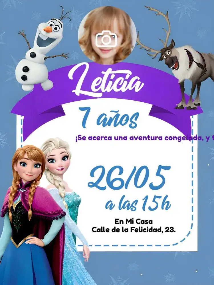 Invitación Frozen Con Foto Azul – tema Más buscados azul, nieve, Disney, temático, colorido, mágico
