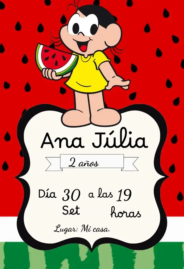 Invitación Invitación Magali – tema Cumpleaños Infantil colorido, divertido, infantil, ilustraciones alegres, personaje Magali, festivo