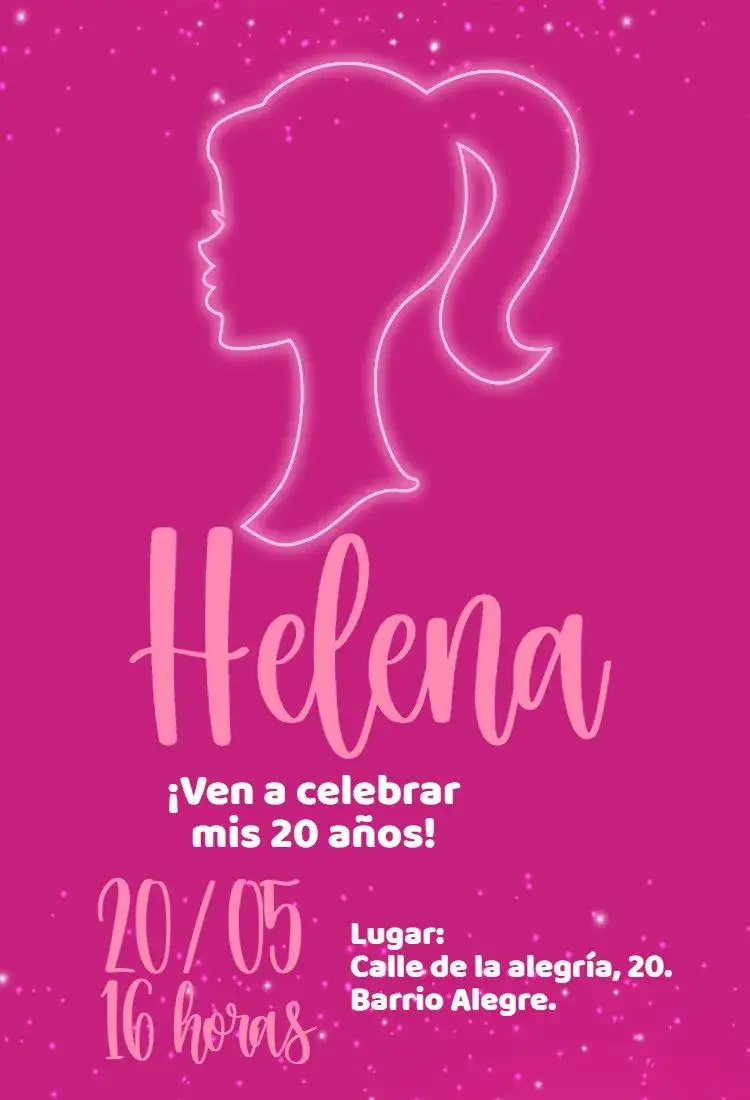 Invitación Cumpleaños de Barbie – tema Cumpleaños rosa, brillo, purpurina, femenino, divertido, moderno