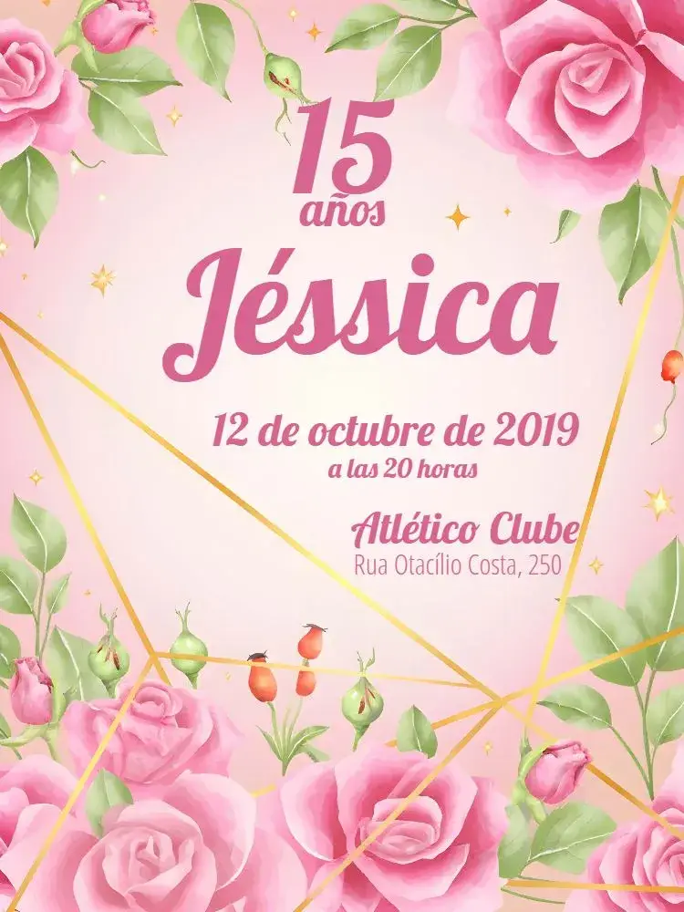 Invitación 15 Años - Floral Rosa y Blanco Dorado