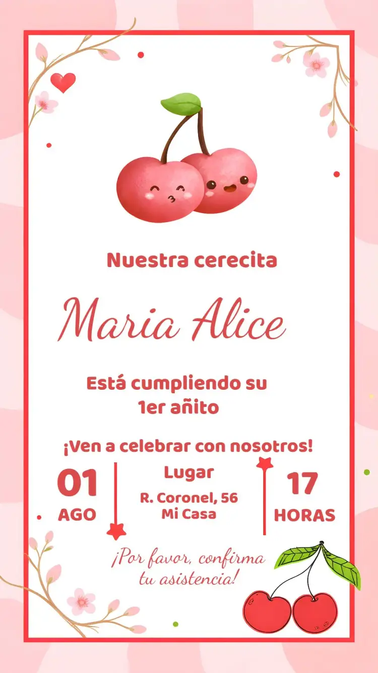 Invitación Cerezas Acuarela Rojo
