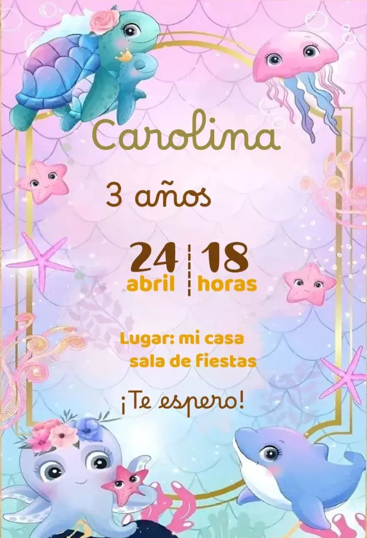 Invitación Fondo Del Mar Para Editar Chica