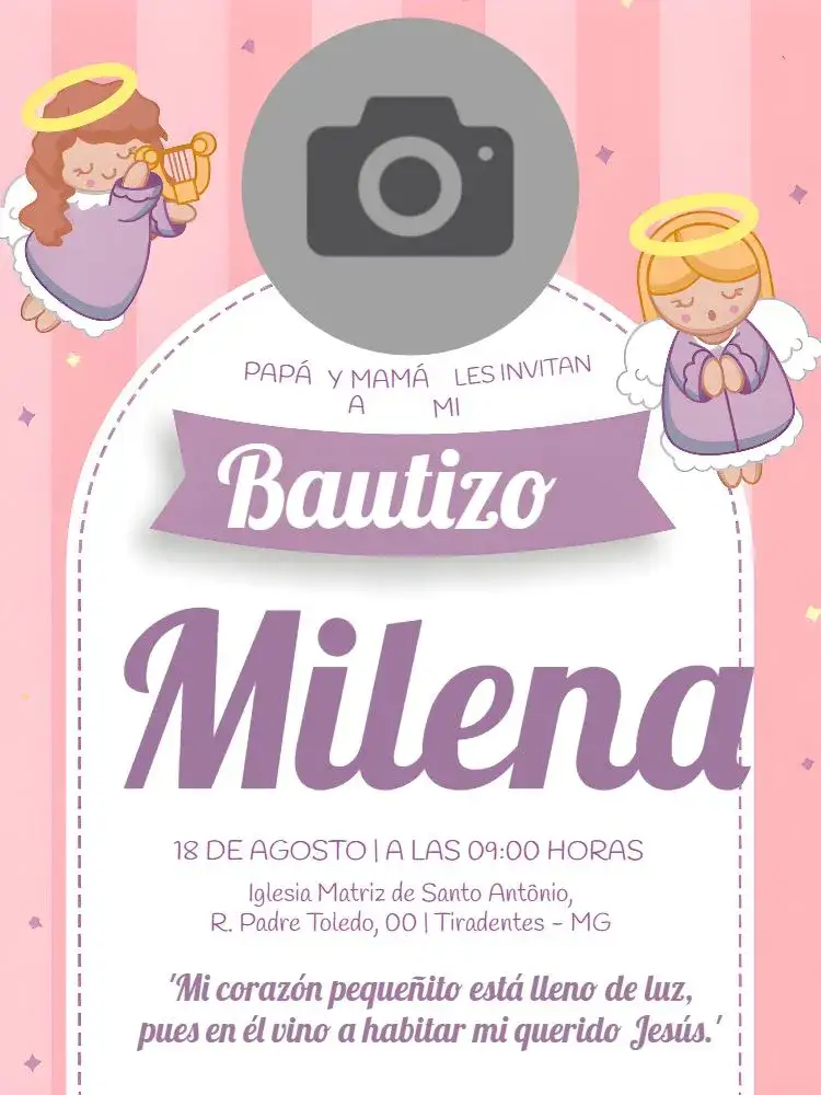 Invitación Bautizo Con Foto Niña – tema Bautismo delicado, rosa, ángeles, floral, moderno, infantil