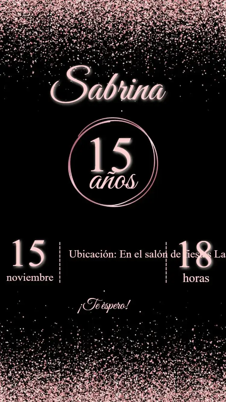 Invitación 15 años rosa dorado y negro – tema 15 años oro rosa, negro, elegante, moderno, glamuroso, sofisticado