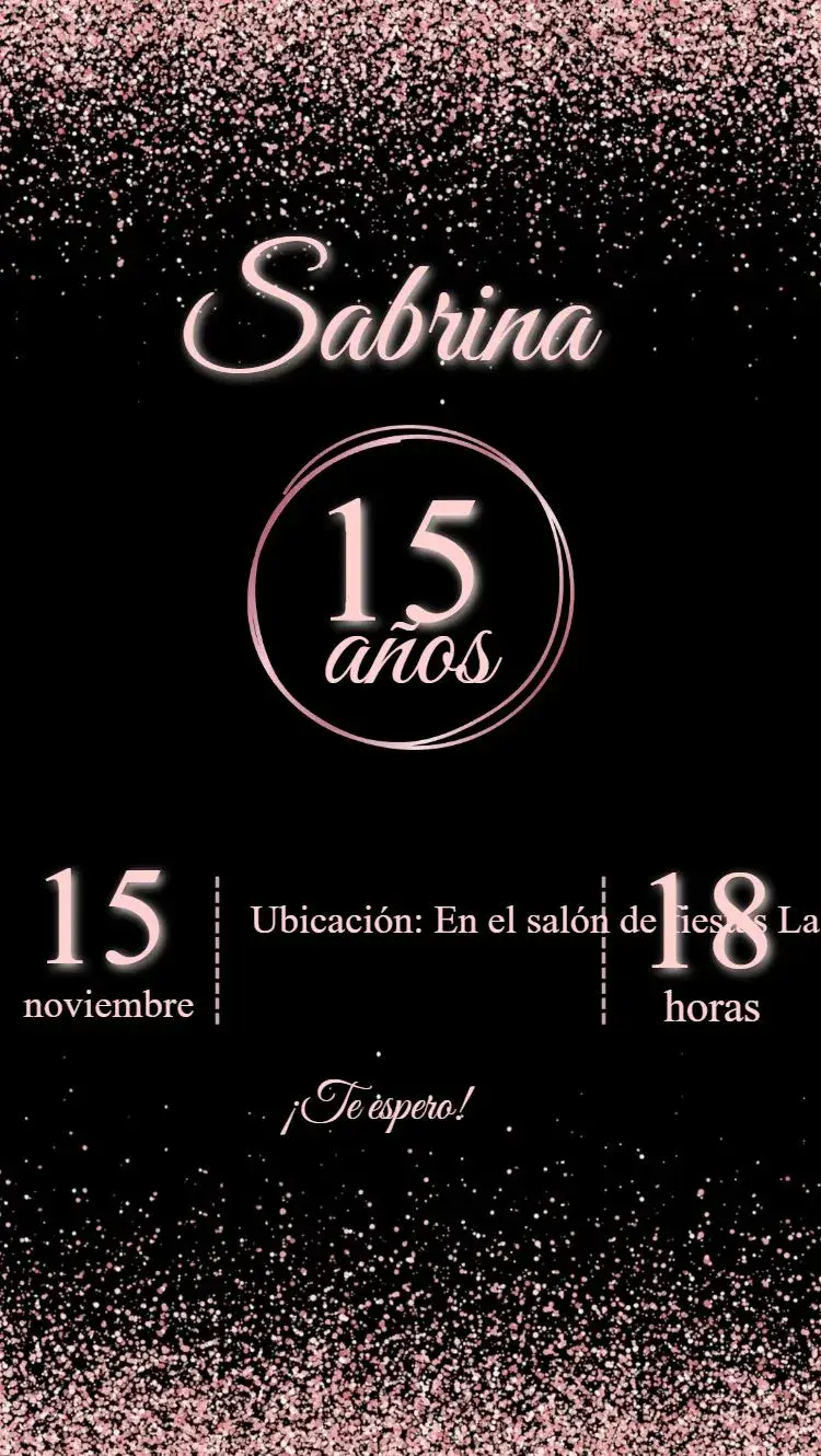 Invitación 15 años rosa dorado y negro