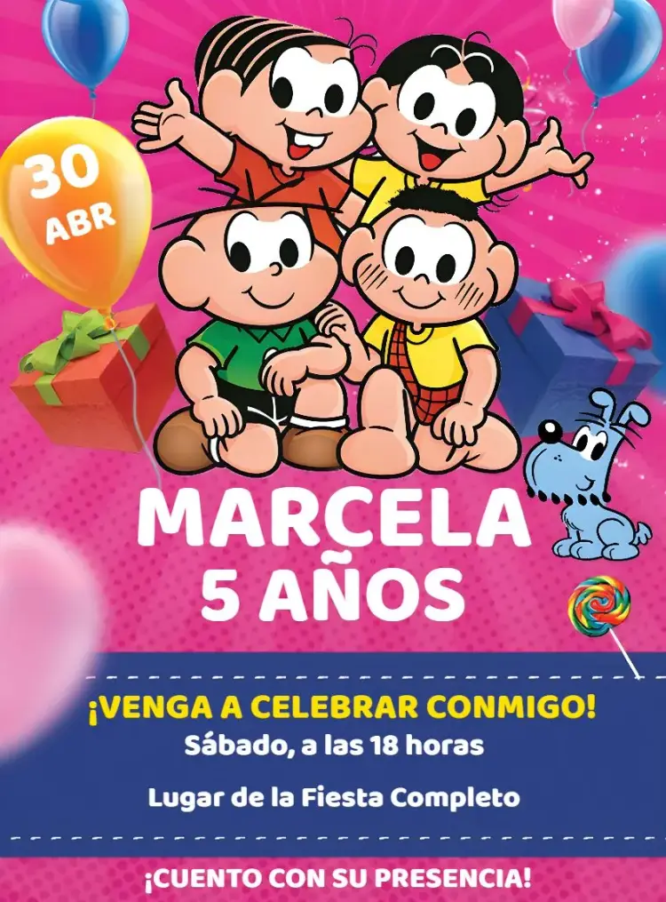 Invitación Turma Da Mónica Mónica editable y personalizable