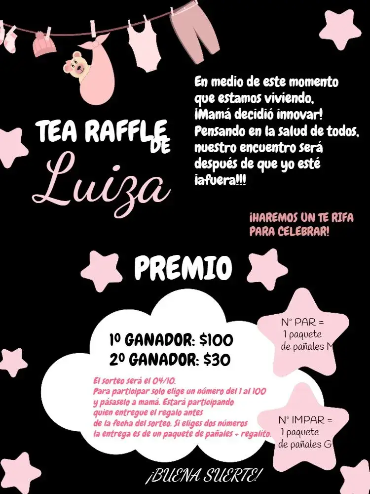 Invitación Chá Rifa Varal De Roupas Menina Cha – tema Té Rifa moderno, delicado, divertido, colorido, infantil