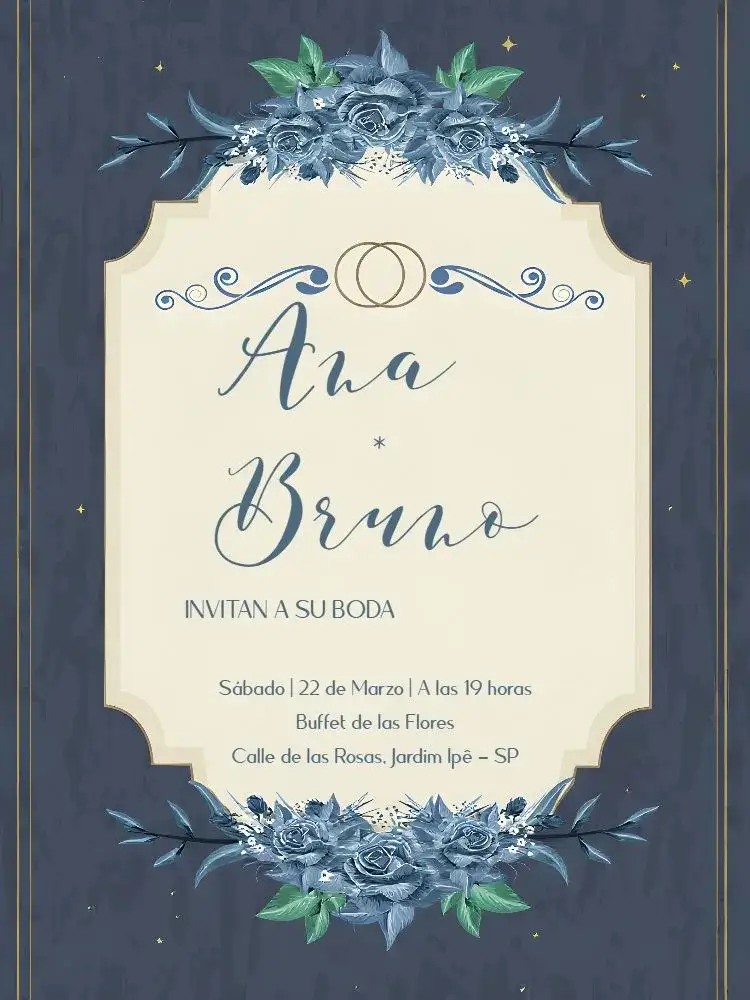 Invitación Boda Floral Blanca – tema Boda floral, vintage, elegante, romántico, beige y blanco, azul