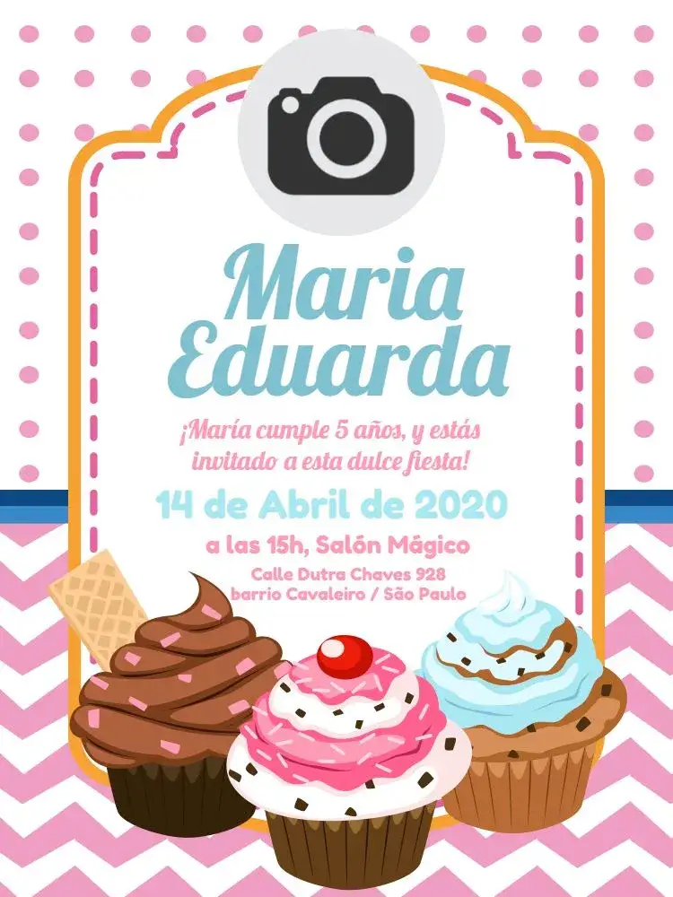 Invitación Cupcake Online – tema Baby Shower dulce, colorido, infantil, lúdico, moderno