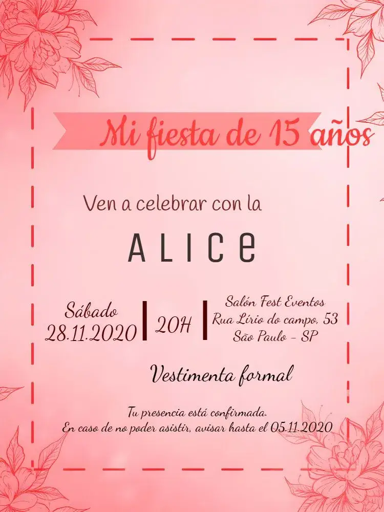 Invitación 15 Años Floral Chica