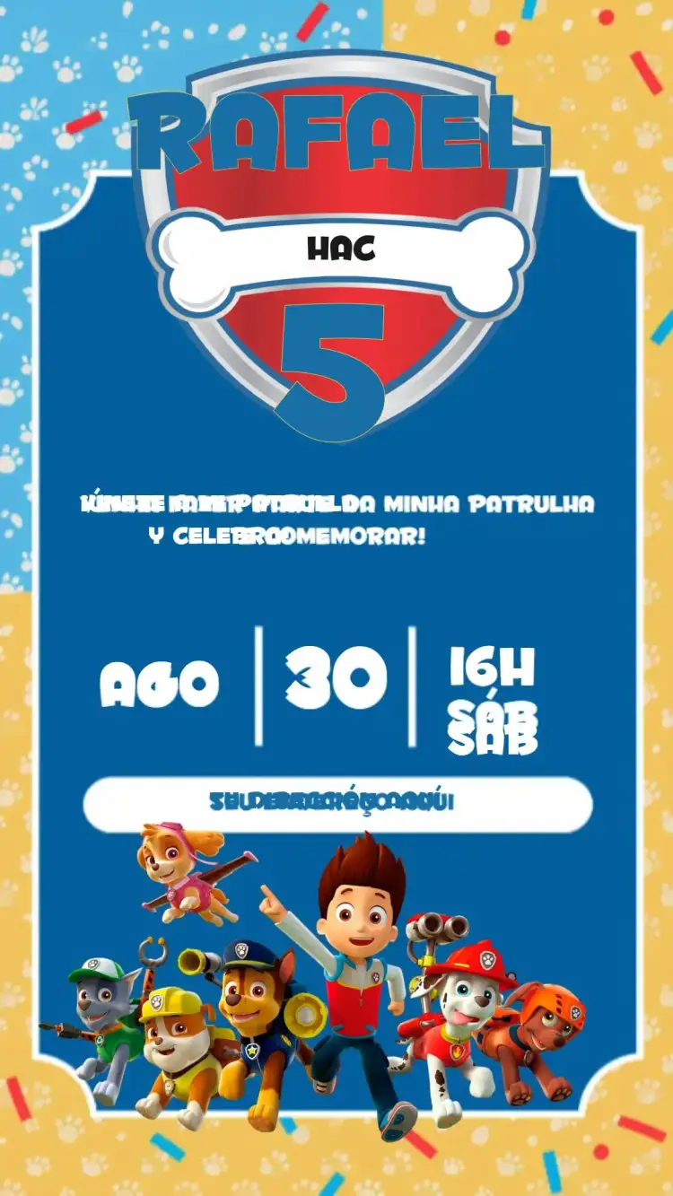 Invitación Patrulla Canina Rojo – tema Cumpleaños Infantil rojo, azul, amarillo, divertido, temático, infantil