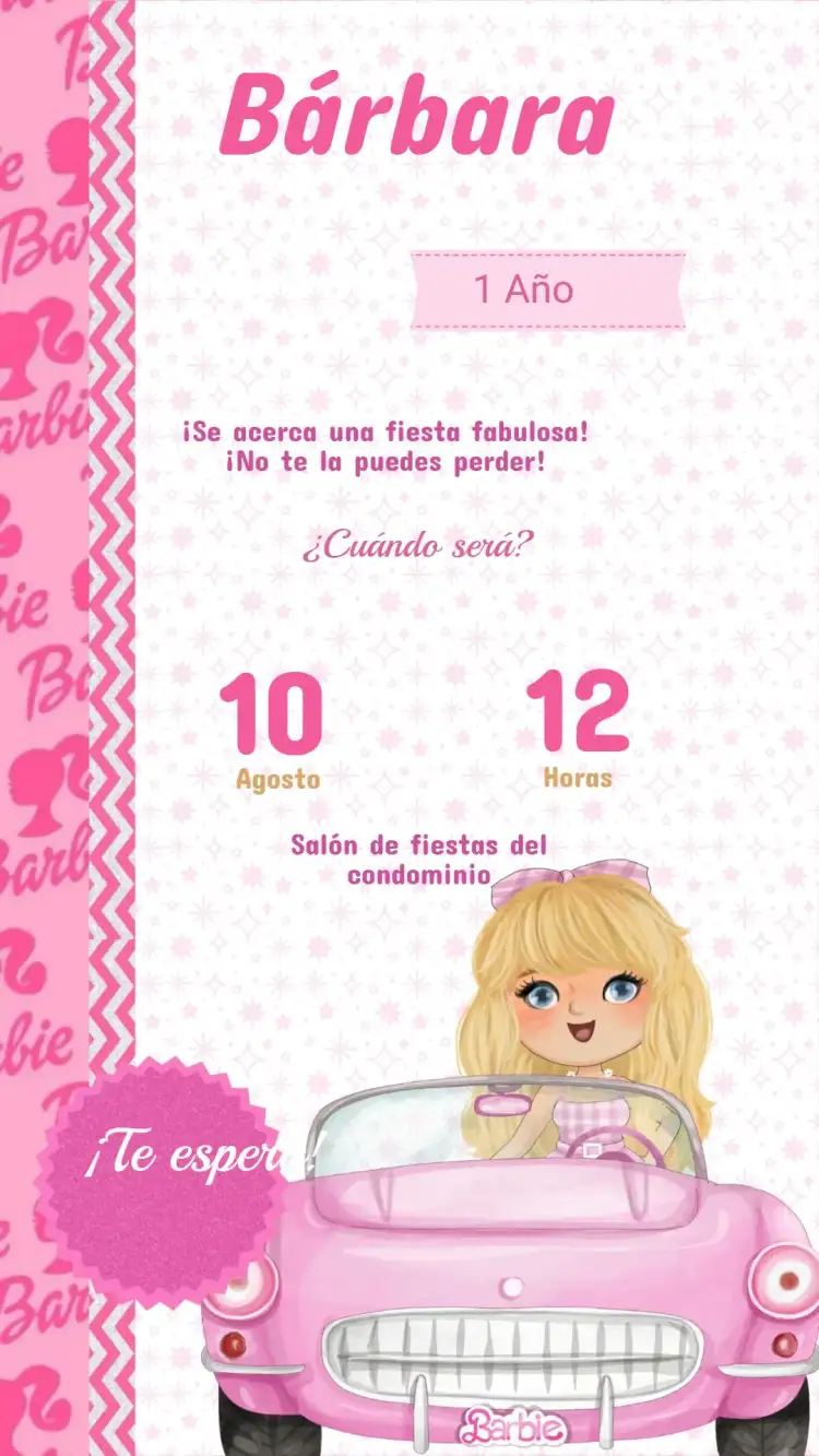 Invitación Digital Cumpleaños Barbie