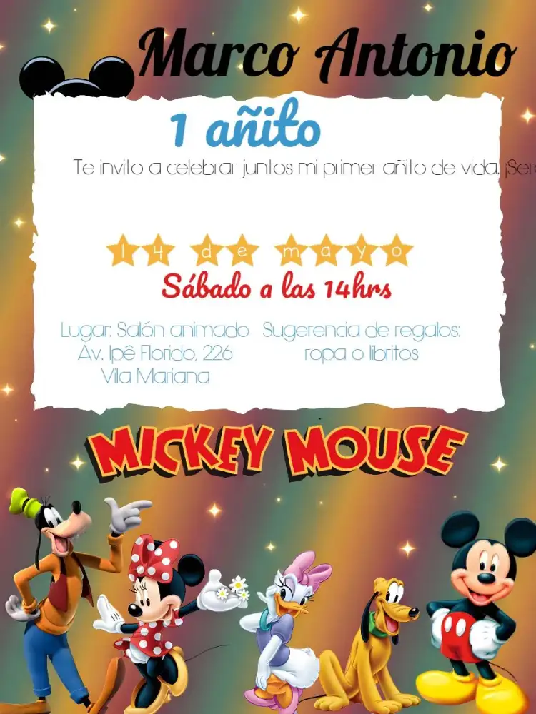 Invitación Minnie Mouse Rojo – tema Fechas Conmemorativas rojo, amarillo, colorido, divertido, temático