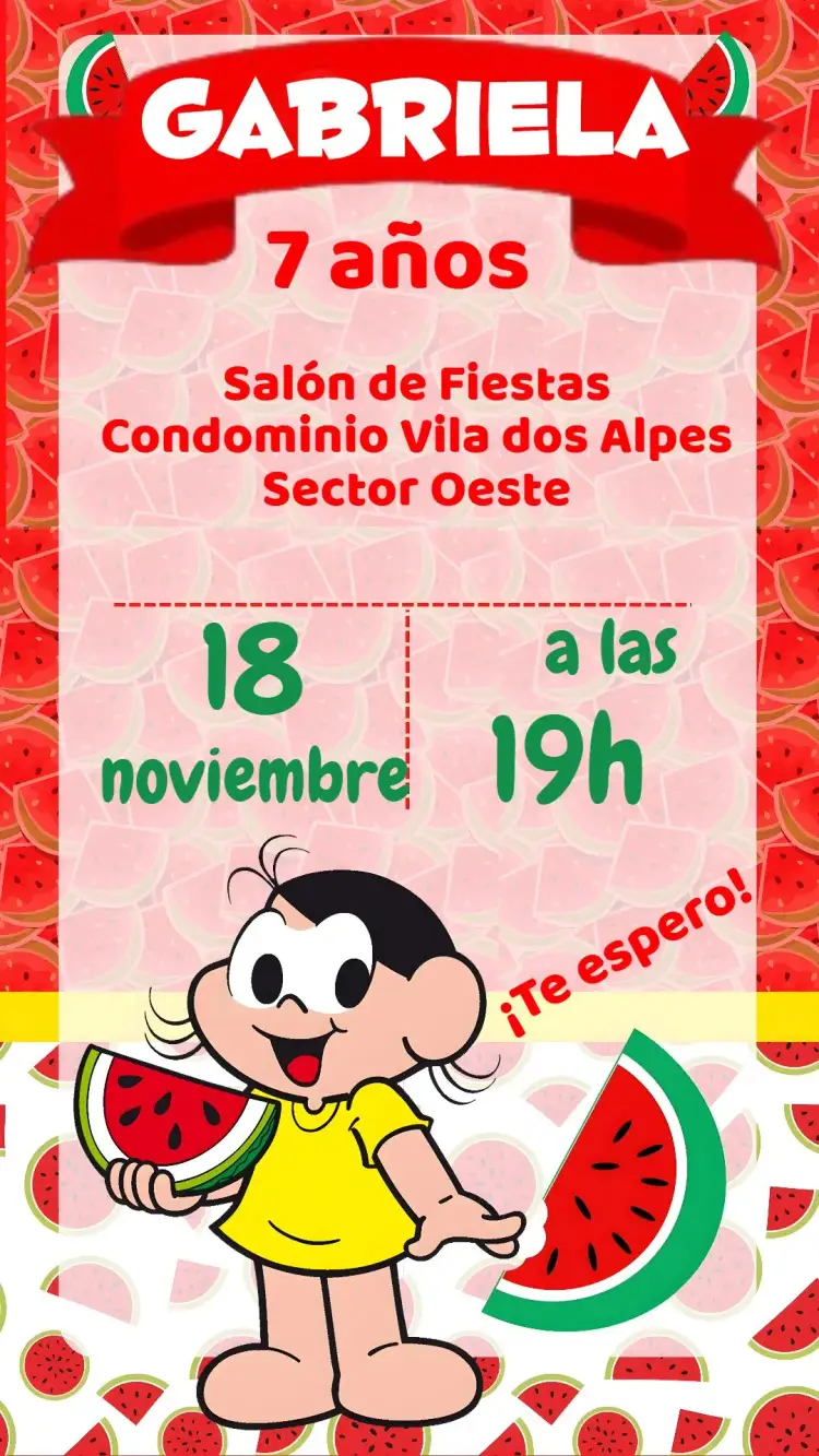 Invitación Magali – tema Cumpleaños Infantil colorido, divertido, frutal, moderninho, infantil, brincalhão