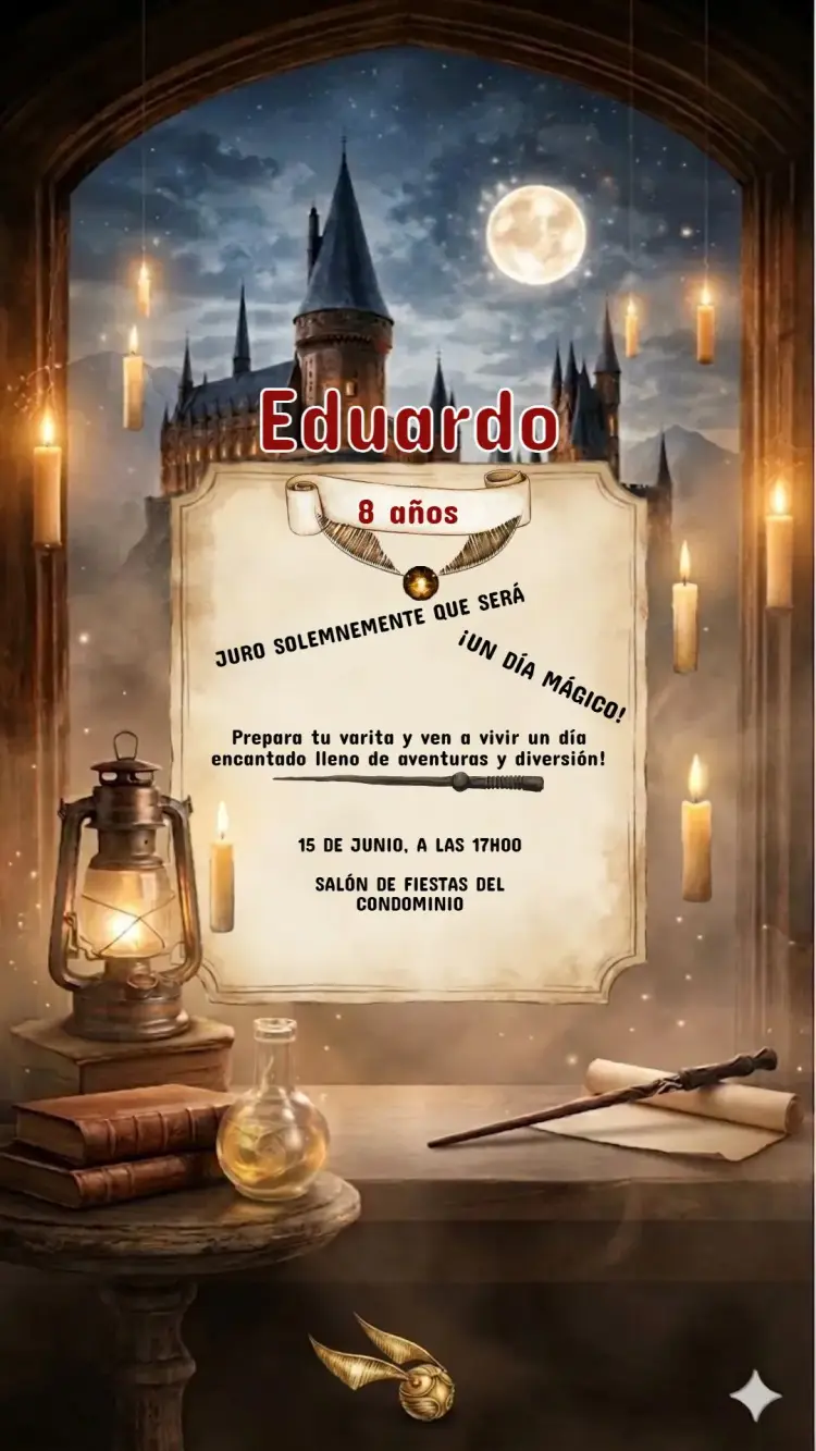 Invitación Cumpleaños Infantil Harry Potter
