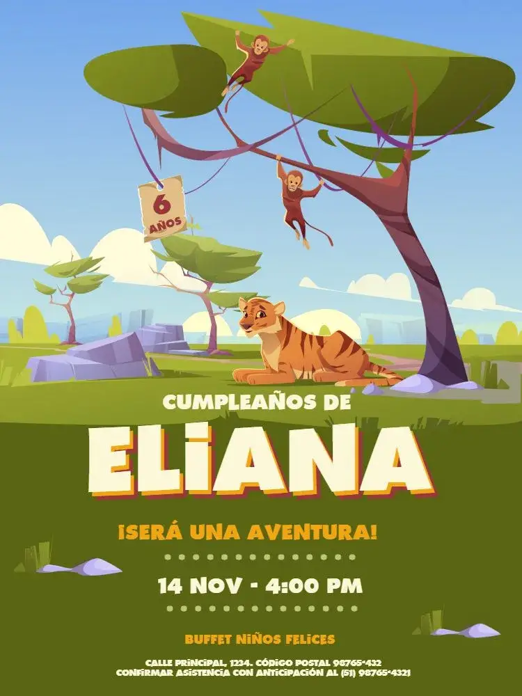 Invitación Fiesta Safari Verde