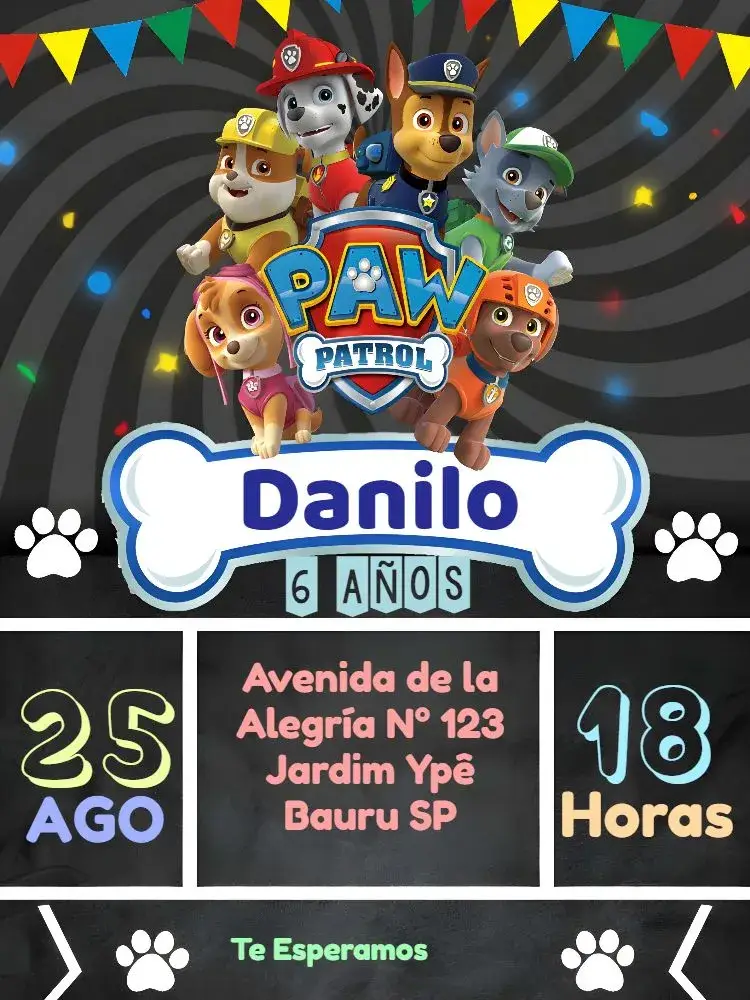 Invitación Patrulla Canina Colorido