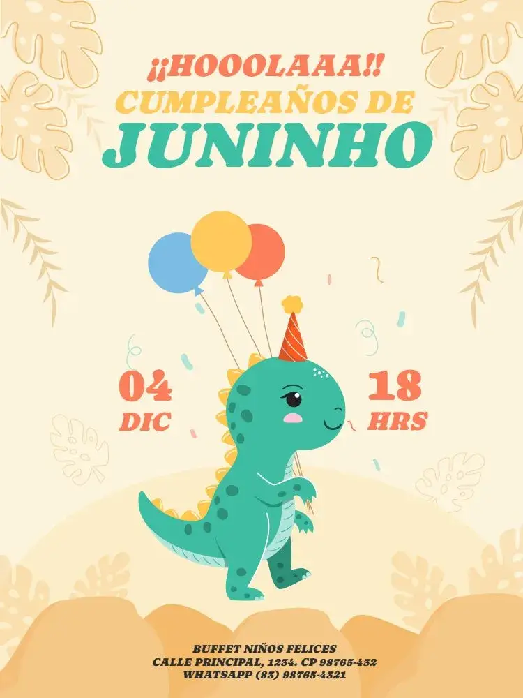 Invitación Dinosaurio Baby Amarillo