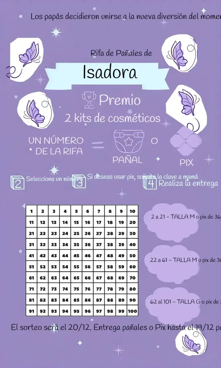 Invitación Té Rifa Mariposas 100 editable y personalizable