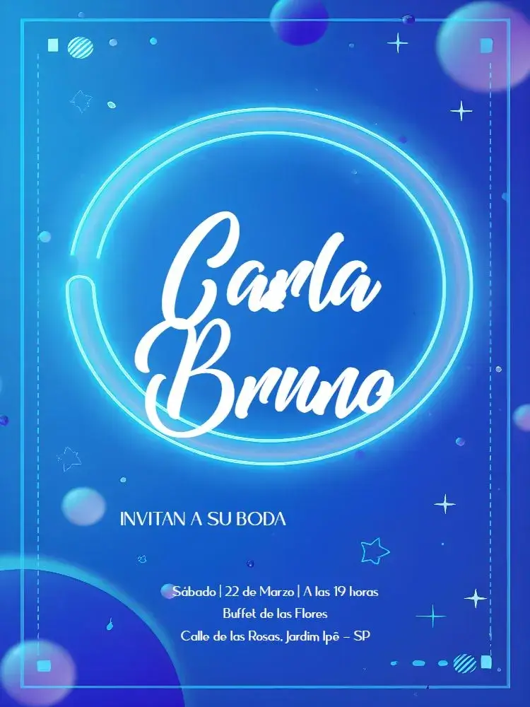 Invitación Boda Neon Azul