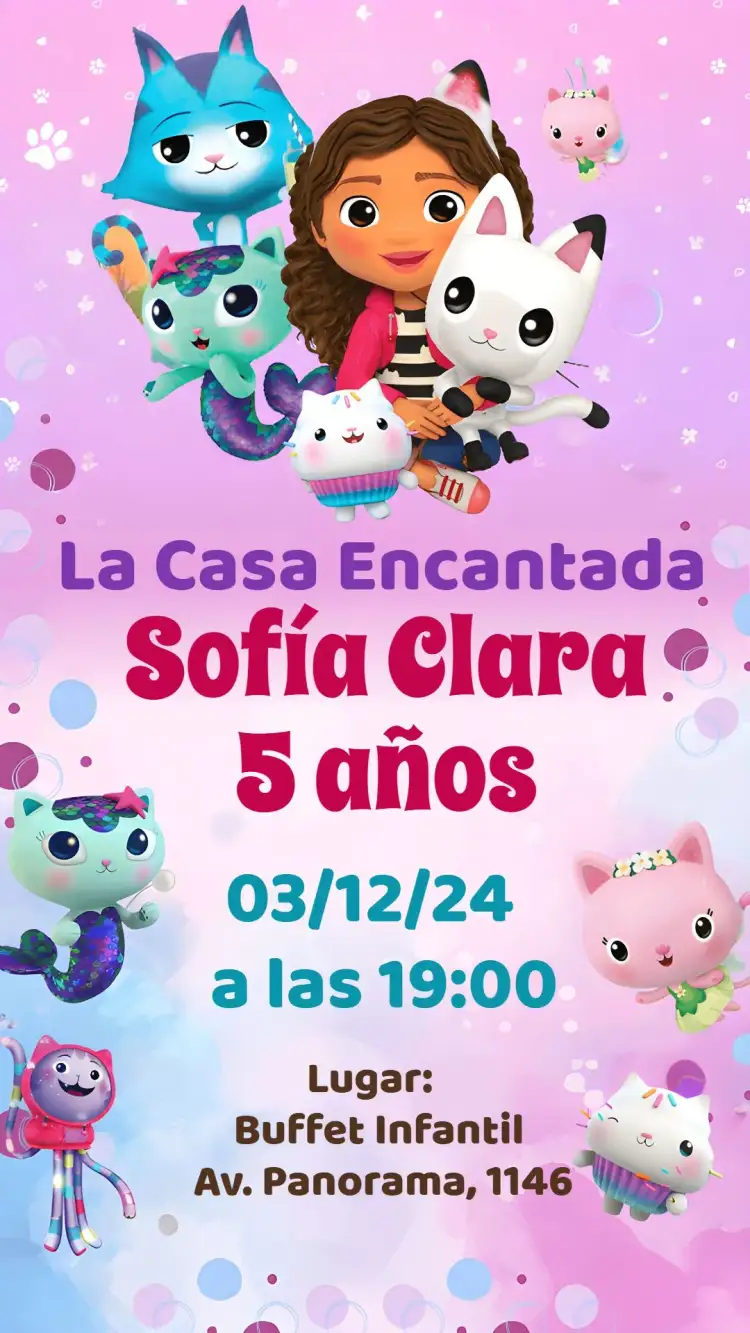 Invitación La Casa Mágica De Gaby Lila – tema Más buscados lúdico, colorido, mágico, infantil, floral, fantasía