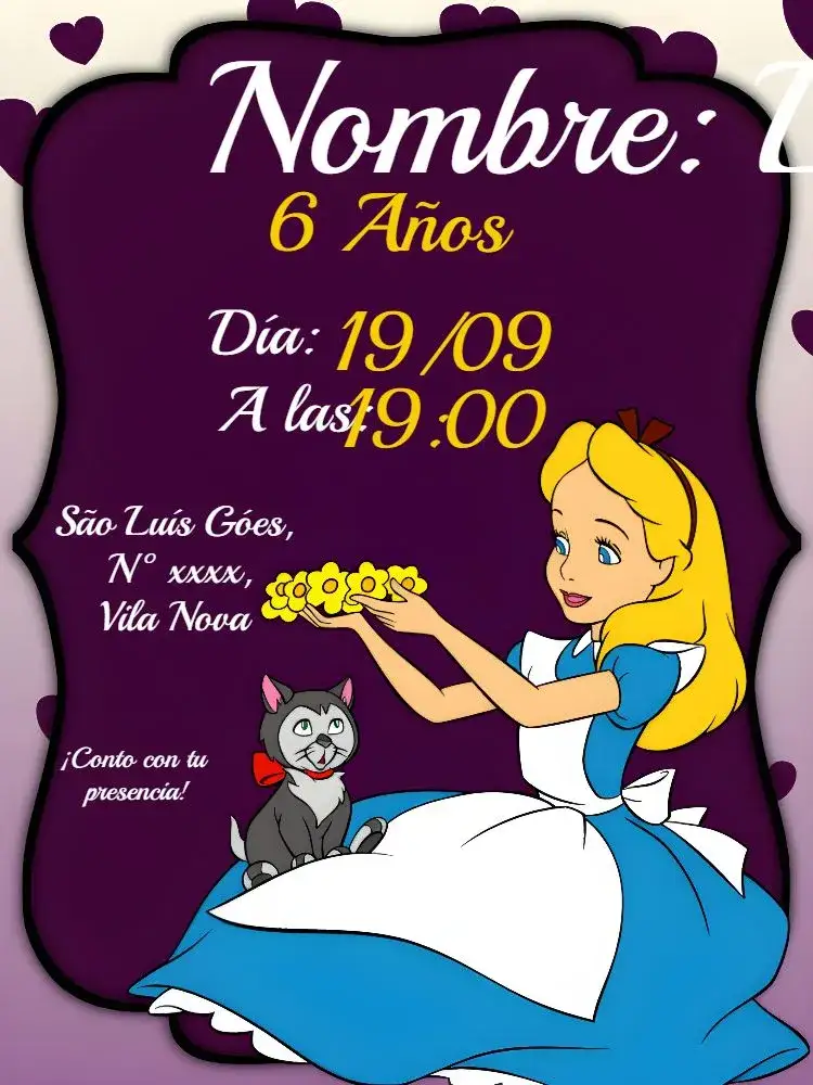 Invitación Alicia En El País De Las Maravillas Blanco – tema Fechas Conmemorativas disfraz, lúdico, colorido, ilustraciones encantadoras, estilo vintage