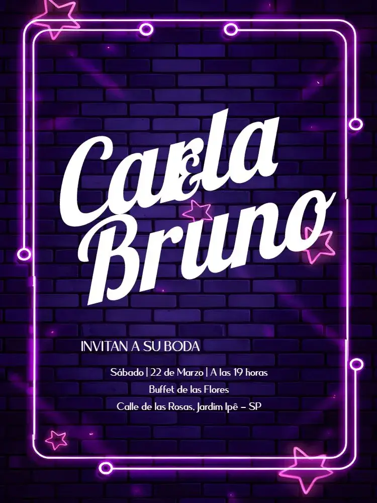 Invitación Boda Neon Morado