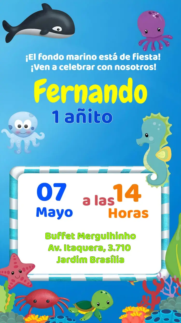 Invitación Fondo Del Mar Azul