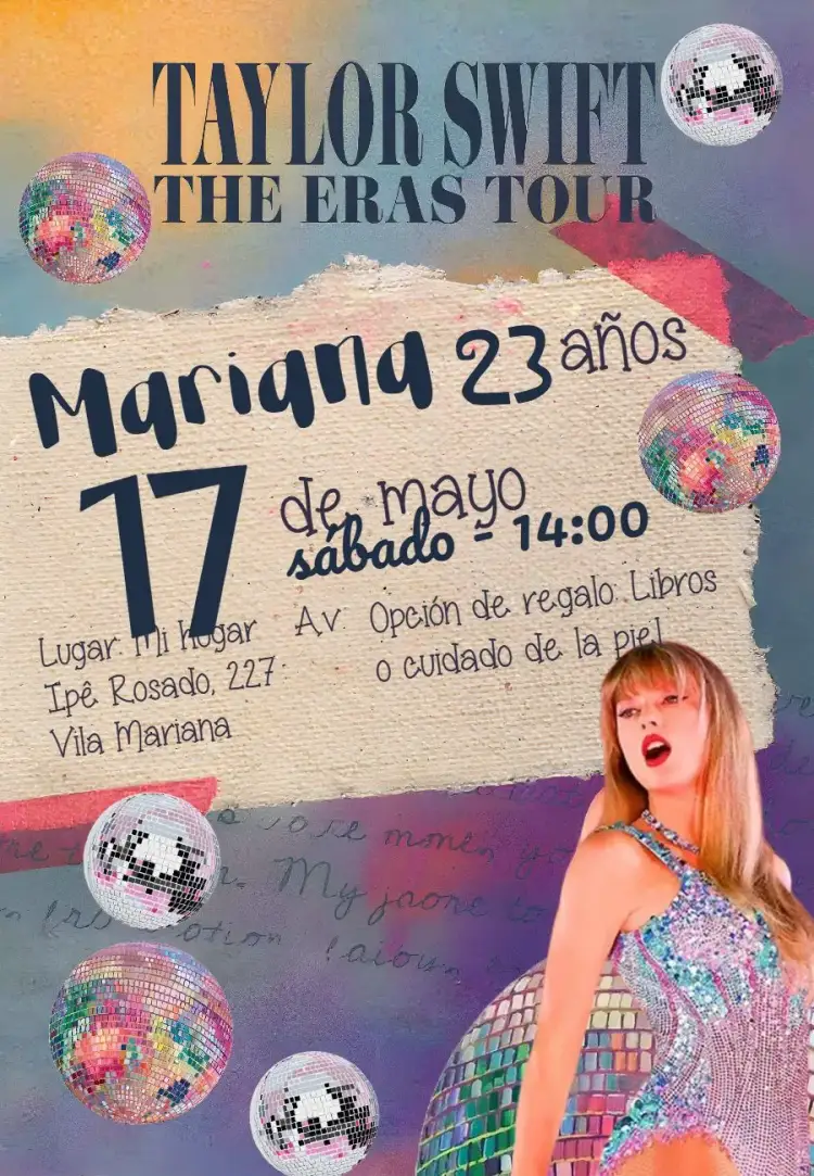 Invitación Taylor Swift Lover – tema Más buscados colorido, moderno, vibrante, musical, temático