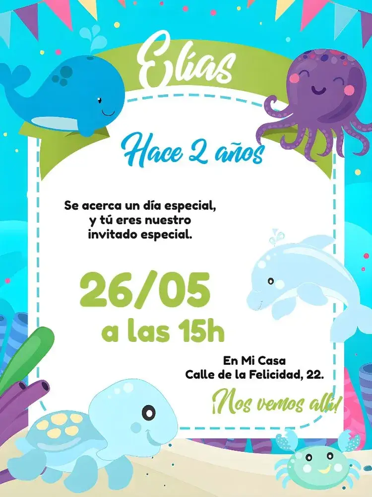 Invitación Fondo Del Mar Delfín