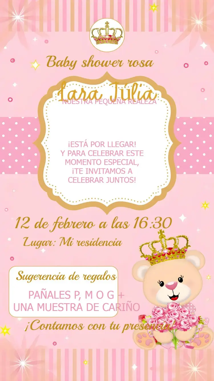 Invitación Baby Shower Osito Princesa Corona