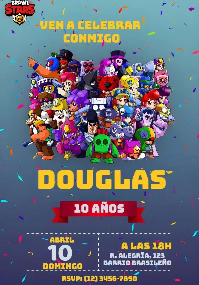 Invitación Brawl Stars Brawlstars – tema Más buscados azul, divertido, juegos, infantil, moderno