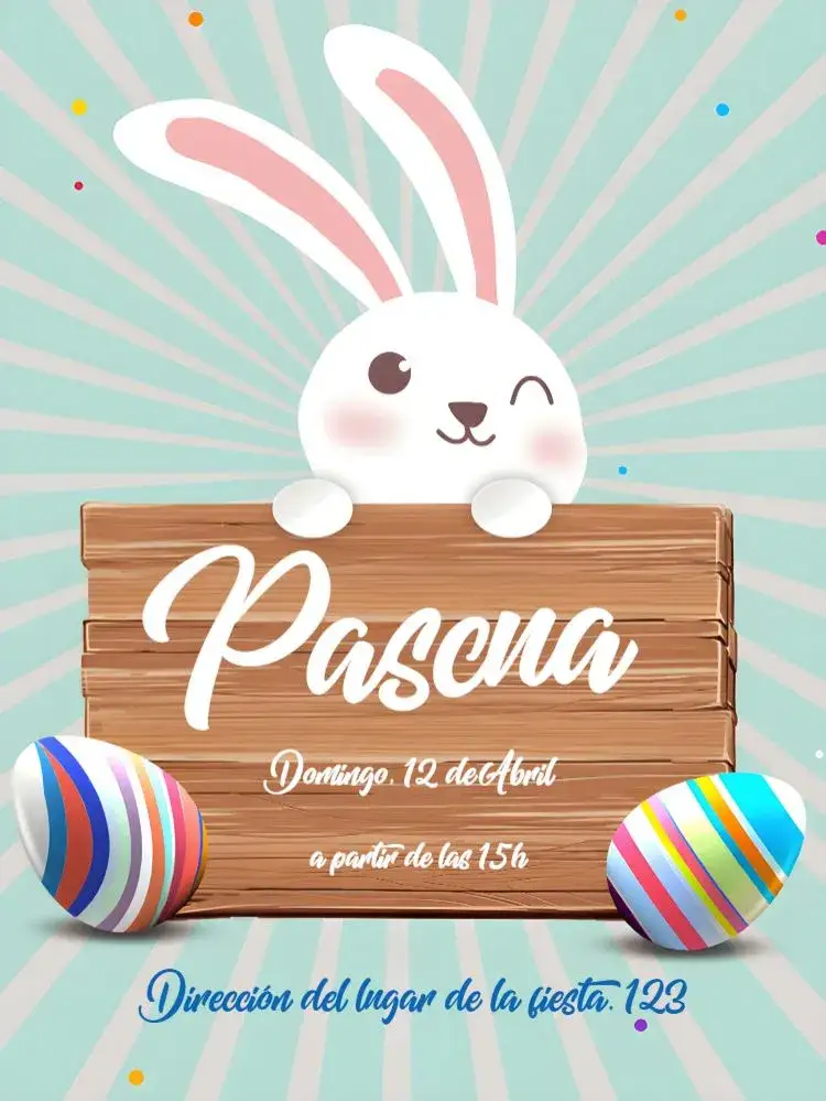 Invitación Celebración de Pascua – tema Fechas Conmemorativas marrón, blanco, vintage, divertido, colorido, festivo