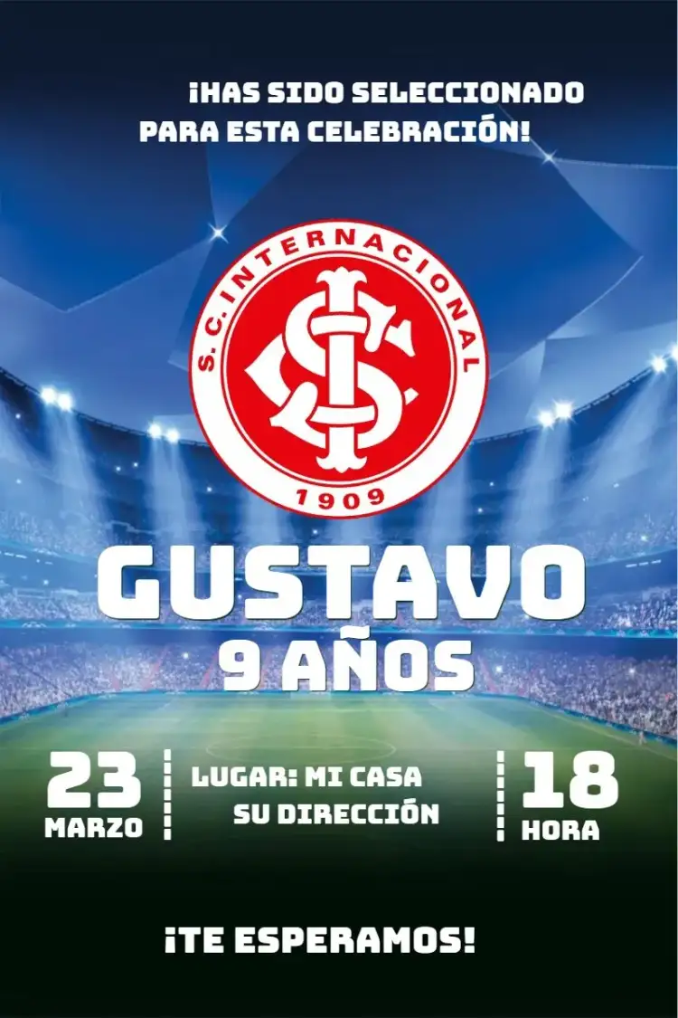 Invitación Internacional 4 – tema Cumpleaños fútbol, moderno, colorido, deportivo, vibrante, temático