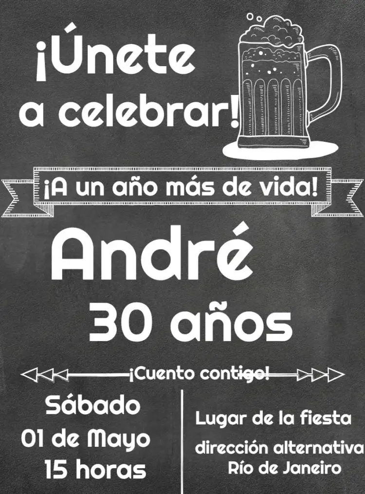 Invitación Boteco Chalkboard – tema Cumpleaños pizarra, rústico, desenfadado, moderno, bohemio